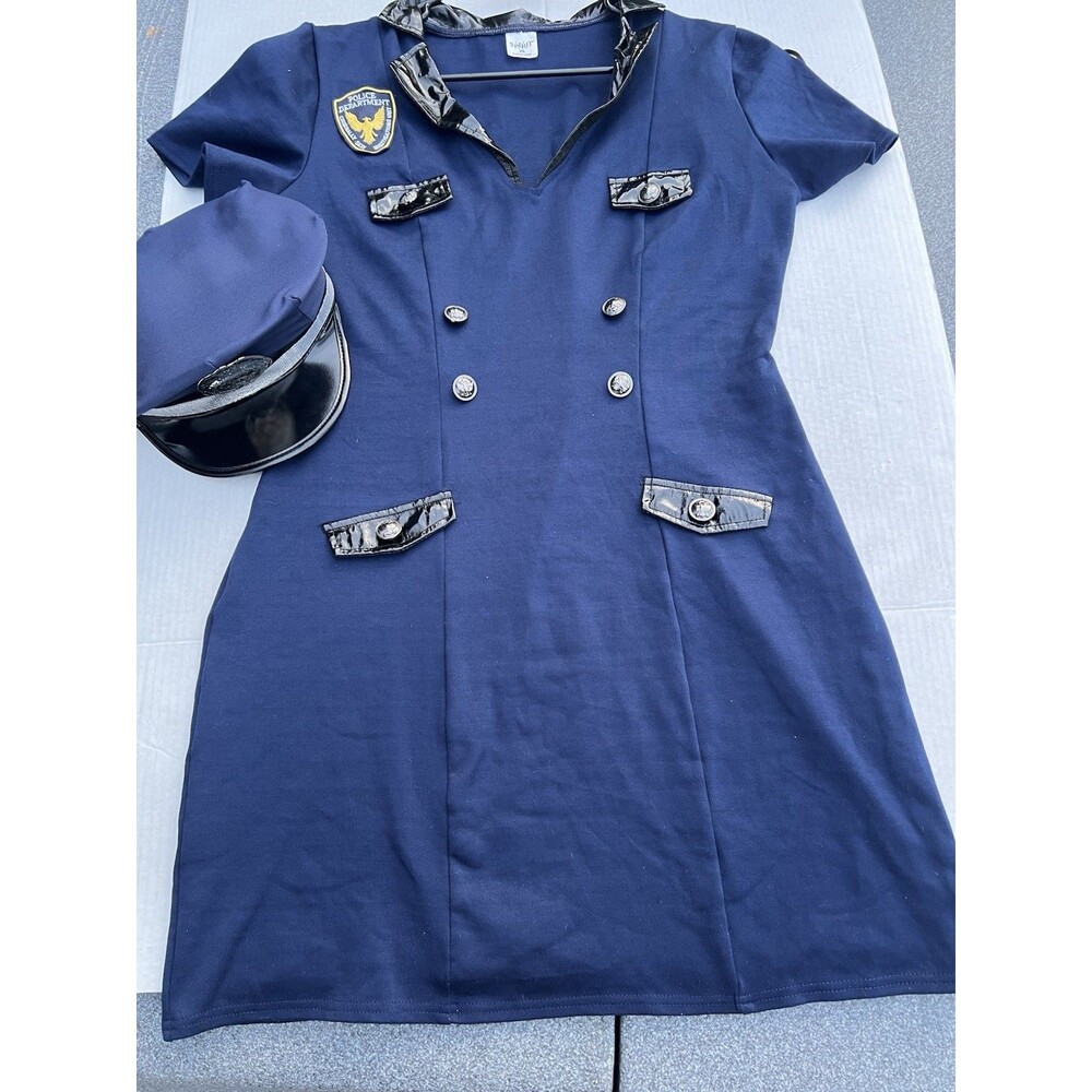 Spirit Halloween Police Officer Costume Dress Womens XL Cop Hat Navy Blue